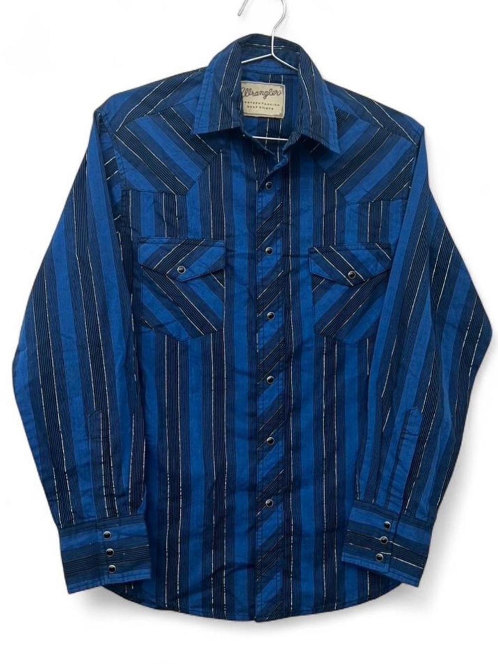 Vintage Wrangler Pearl Snap Metallic Striped Western Mens Shirt size Small